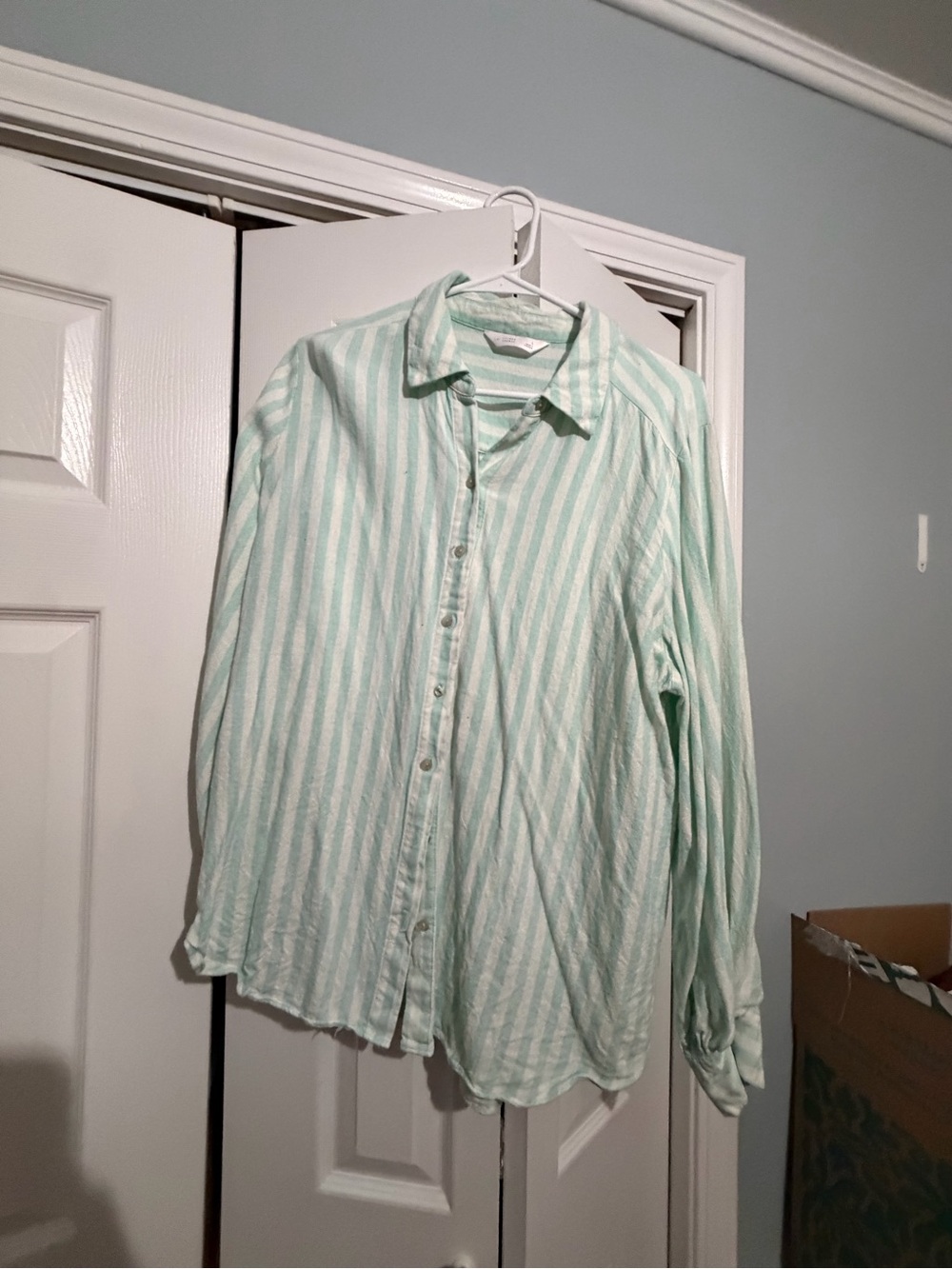 Women’s Light Mint Green Striped Button-Up Shirt